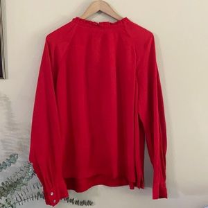 LOFT Ruffle Neck Red Blouse